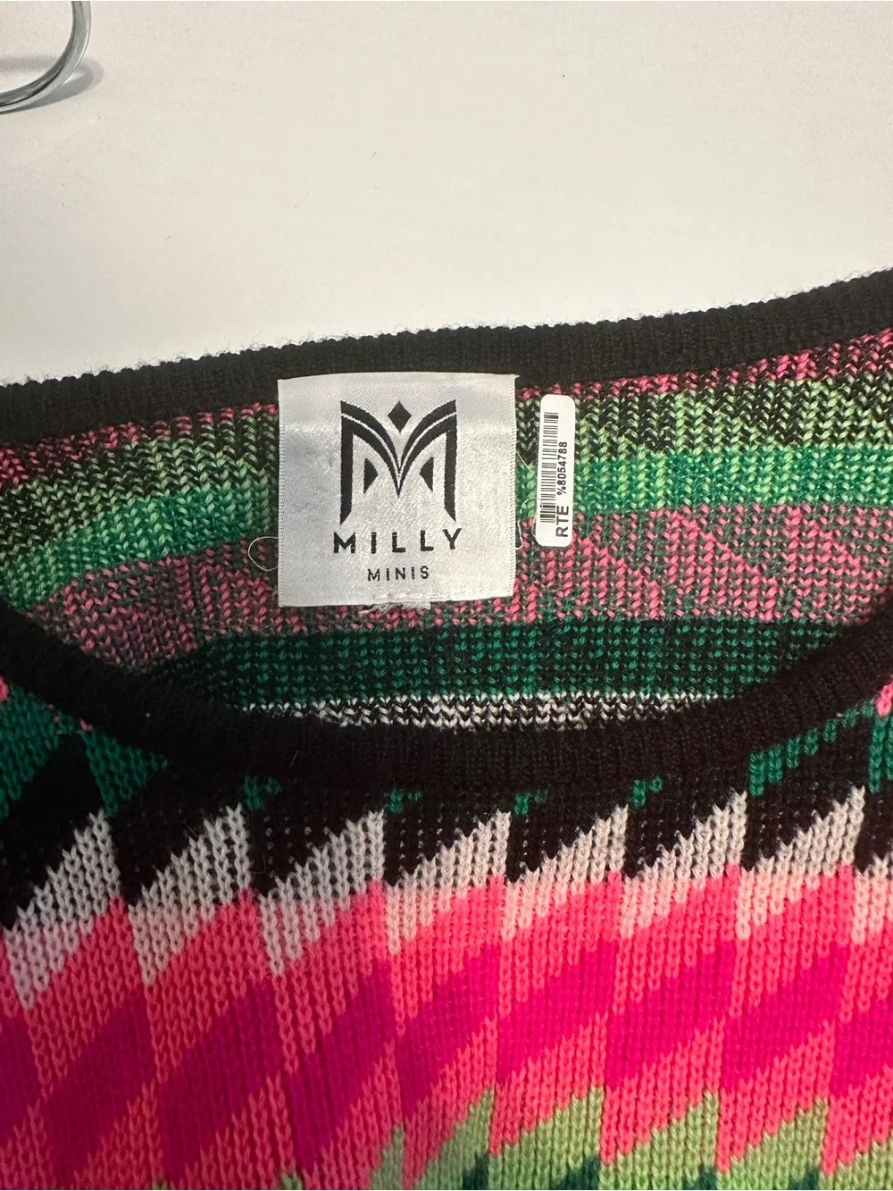 Milly Minis 100% Merino Wool Fair Isle Sweater Dress Pink Green Girls XL - 12 14